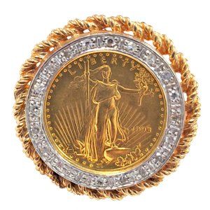 $5 American Gold Eagle Coin w/ Diamonds Cufflinks